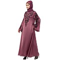 A-line party wear abaya with Resham embroidery work- Mauve Pink